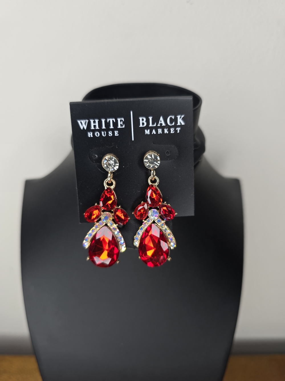 White House Black Market Red Crystal Teardrop Chandelier Earrings